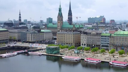 Sticker - Beautiful city center of Hamburg with famous Jungfernstieg district - aerial photography