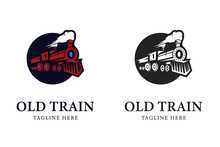 Train Logos. Illustration Of The Old Train With Flat Circle Shape Vector