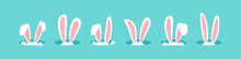 Easter Bunny Vector Icon, Rabbit In Hole, Cartoon Ears On Blue Background. Cute Animal Illustration