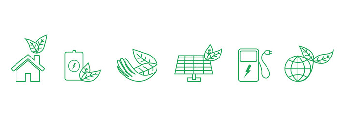 Sticker - eco-friendly solar, electric car charger, solar and green planet icon set vector 