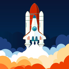 Canvas Print - aerospace spaceship ready to take off, world space day, vector illustration
