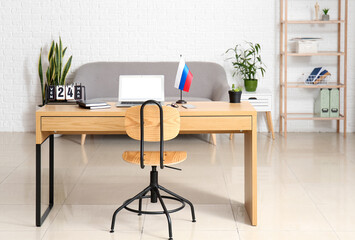 Wall Mural - Interior of modern office with Russian flag