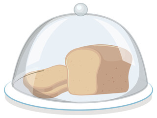 Wall Mural - Bread on round plate with glass cover on white background