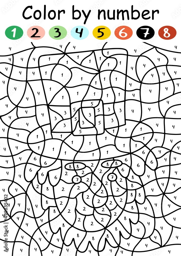 Funny leprechaun color by number vector illustration. Hand-drawn color ...