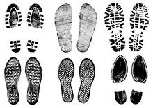 Set Of Scanned And Converted Into Vector Images Double Footprints Stamped With Black Ink