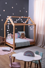 Wall Mural - Stylish child room interior with comfortable bed