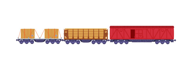 Sticker - Train or Locomotive with Wagon Pulling Freight and Cargo Vector Illustration