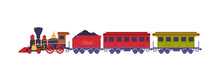 Steam Train Or Locomotive Pulling Passenger Wagon Vector Illustration