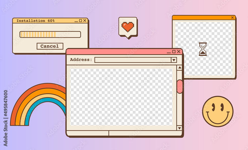 Retro vaporwave desktop wallpaper template. Abstract vintage