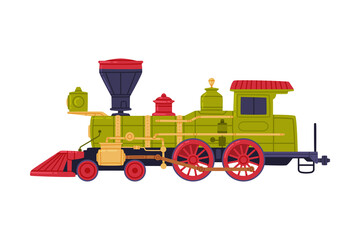 Wall Mural - Vintage Steam Locomotive or Engine as Rail Transport Vehicle Vector Illustration