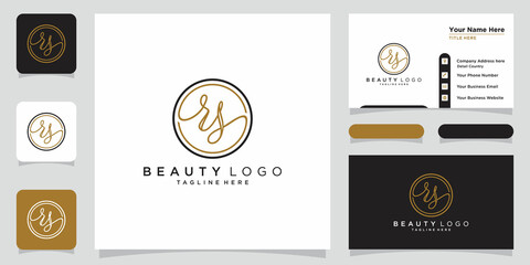 RS Initial handwriting logo vector with business card design