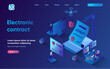 © alexdndz - Electronic contract concept 3d isometric web landing page. People make business deals and banking transactions using electronic signature technology. Vector illustration for web template design