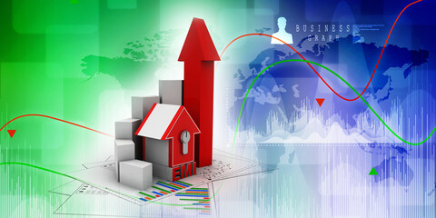 Poster - 3d illustration Growth in real estate shown on graph
