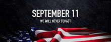 Premium Banner For Patriot Day With American Flag And Black Stone Background.