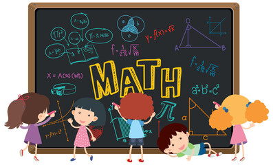 Wall Mural - Student in front of blackboard full of math formula