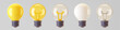 © janevasileva - 3d light bulb icon set isolated on gray background. Render cartoon style minimal yellow, white, transparent glass light bulb. Creativity idea, business success, strategy concept. 3d realistic vector.