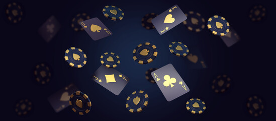 Poster - casino dice craps cards poker blackjack baccarat  Black And Red Ace Symbols With Golden Metal 3d render 3d rendering illustration 