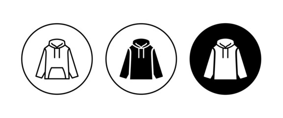 Hoody jamper icon vector winter wear icon warm clothing. Hoodie jacket wear sign. Hooded sweatshirt, Unisex, male, female model. clothes Sweatshirt editable stroke, isolated on white