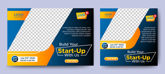 Business Startup live webinar banner invitation and social media post template. Business webinar invitation design.