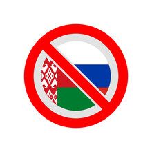 Restriction Sanctions Sign With Belarussian And Russian Flag Inside. Illustration