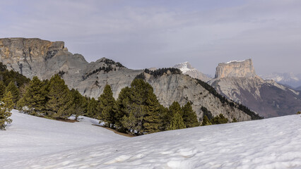 Sticker - Mont Aiguille and Grand Veymont with a snowy foreground