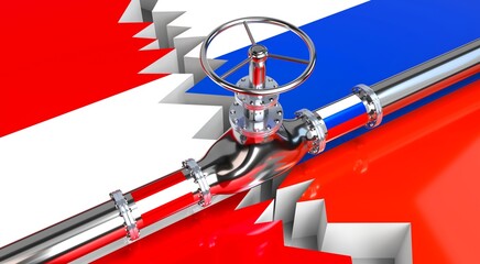 Gas pipeline, flags of Austria and Russia - 3D illustration