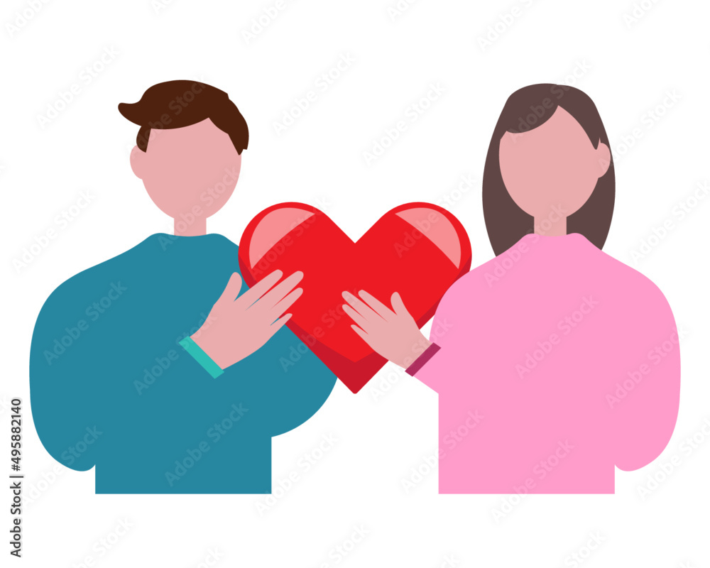 벽 벽화 ハートを持つ男女 カップル 愛 ウエディングや記念日やバレンタインデー ベクターイラスト 개념 Umi G Design