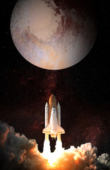 Wall Mural - space shuttle takes off to pluto. elements of this image furnished by nasa.