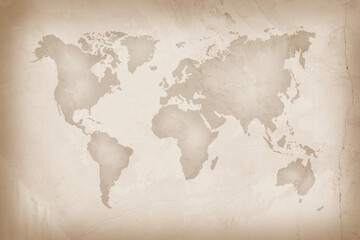  World map on an old paper texture background.