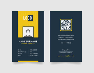 Wall Mural - business or corporate id card template with photo place. modern layout design with navy color background