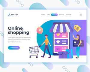 Wall Mural - Landing page template social media marketing concept with people. Modern flat design web page design for website and mobile website. Vector illustration