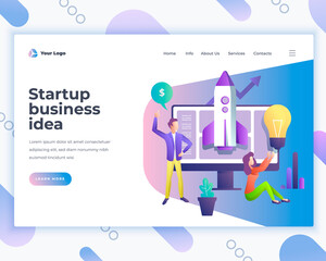 Wall Mural - Landing page template startup business ideas concept with office people. Modern flat design web page design for website and mobile website. Vector illustration