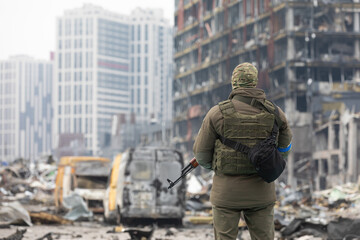 Wall Mural - War in Ukraine. Damaged shopping center in Kyiv