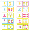 Count from one to ten. Cartoon toys and numbers. Educational learning cards for children, kids, toddlers.