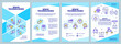 © IMG visuals icons - Space technologies blue brochure template. Equipment for exploration. Leaflet design with linear icons. 4 vector layouts for presentation, annual reports. Arial-Black, Myriad Pro-Regular fonts used