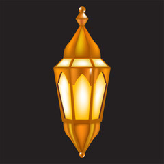 Wall Mural - Golden islamic lantern isolated on black background. Gold vintage luminous lanterns. Arabic shining lamps. Isolated hanging realistic lamps. lantern lamps