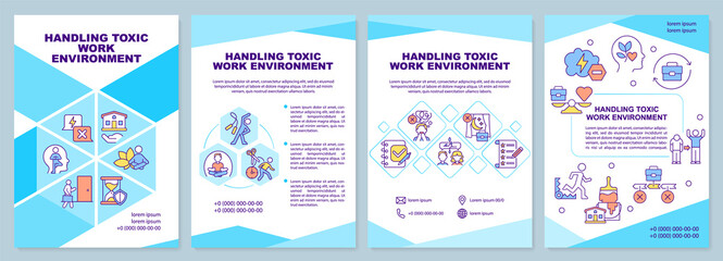 Handling toxic work environment brochure template. Poor relationship. Leaflet design with linear icons. 4 vector layouts for presentation, annual reports. Arial-Black, Myriad Pro-Regular fonts used