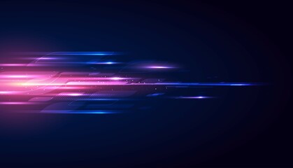 Modern abstract high-speed light effect. Technology futuristic dynamic motion on blue background. Movement pattern for banner or poster design background concept.