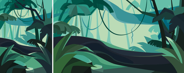 Wall Mural - Dense tropical forest. Natural scenery in different formats.