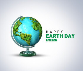 earth day concept. 3d eco friendly design. earth map shapes with trees water and shadow. save the ea