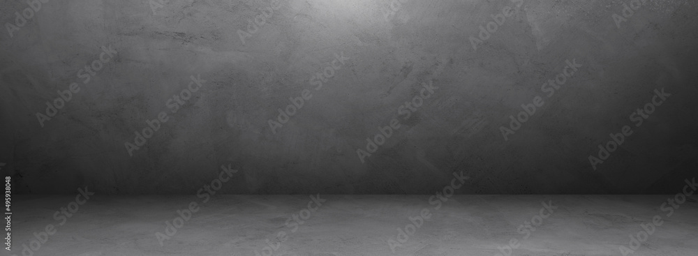 Dark grey cement wall room empty studio Backdrop and rough floor with ...