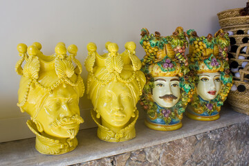 Wall Mural -  Vases of Caltagirone and typical sicilian ceramic souvenirs for sale in Taormina, Sicily, Italy