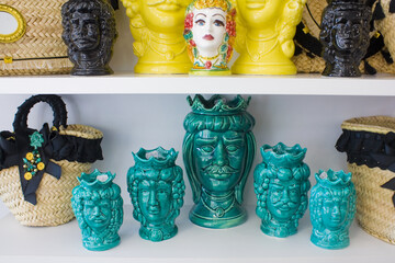 Wall Mural -  Vases of Caltagirone and typical sicilian ceramic souvenirs for sale in Taormina, Sicily, Italy