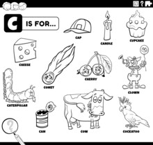 Letter C Words Educational Set Coloring Book Page