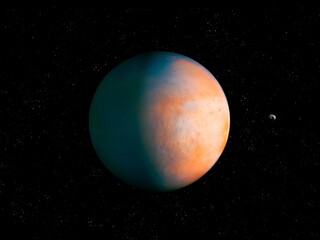 beautiful exoplanet, earth-like planet from alien star system. super-earth in space with stars.