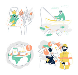 Sticker - Help in a disaster - colorful flat design style illustration set