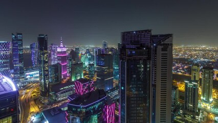 Poster - The skyline of the West Bay area from top in Doha day to night timelapse, Qatar.