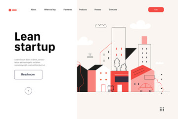 Wall Mural - Startup illustration, website landing template Flat line vector modern concept illustration, startup metaphor. Concept of building new business, strategy, company processes. Lean startup