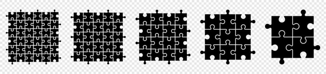 Puzzles grid vector. collection puzzle pieces blank template. Jigsaw puzzle isolated on transparent background. Vector illustration 