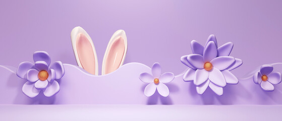 Wall Mural - Easter holiday theme with decorations and rabbit ears - 3d render